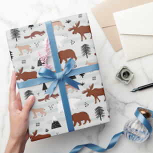 Papier Cadeau Motif d'animaux sauvages canadiens orignal ours re