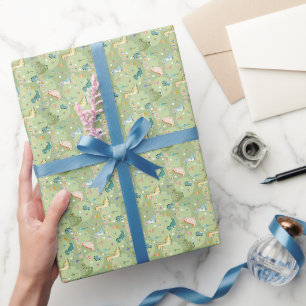 Papier Cadeau Motif d'anniversaire de dinosaures avec de mignons
