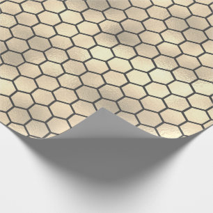 Papier Cadeau Motif d'apiculteur Hexagon d'or texturé