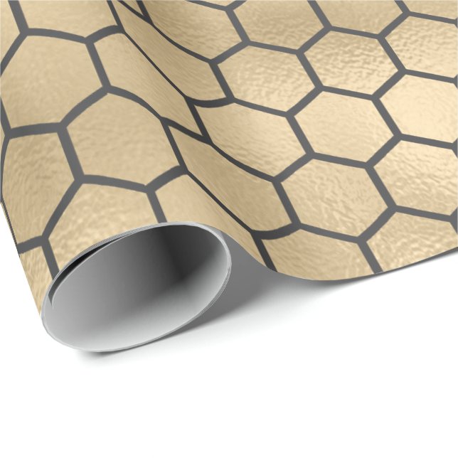 Papier Cadeau Motif d'apiculteur Hexagon d'or texturé (Coin rond)