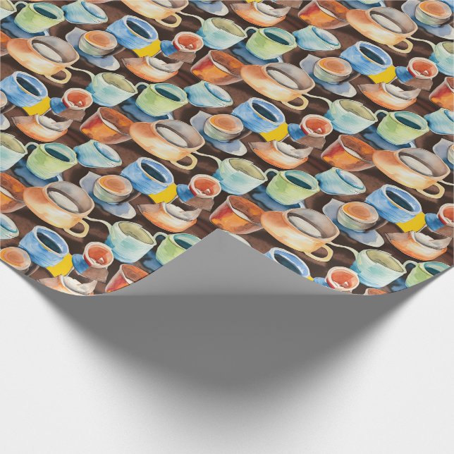 Papier Cadeau Motif d'aquarelle Abstraite tasses à café (Coin)