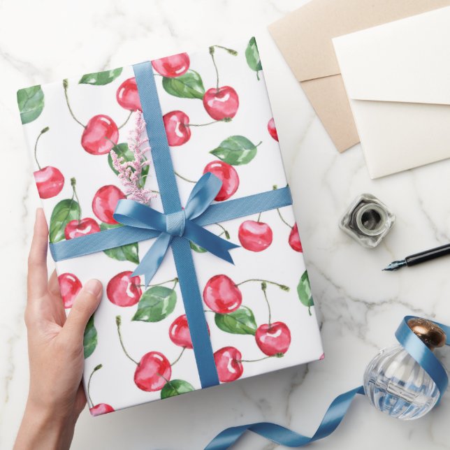 Papier Cadeau Motif d'aquarelle cerise (Cadeaux)