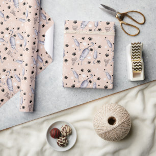 Papier Cadeau Motif D'Aquarelle Chats Et Pâtes