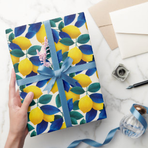 Papier Cadeau Motif d'aquarelle citron et bleu Feuille