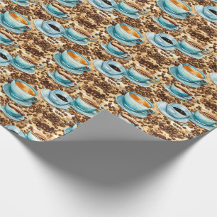Papier Cadeau Motif D'Aquarelle Cups Et Fèves De Café