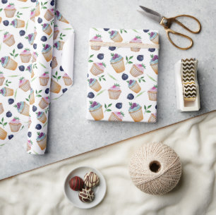 Papier Cadeau Motif D'Aquarelle Cute Cupcakes Et Fruits