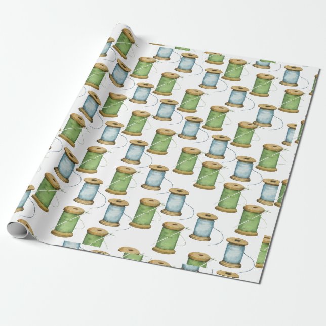 Papier Cadeau motif d'aquarelle de bobine de fil à coudre (Déroulé)