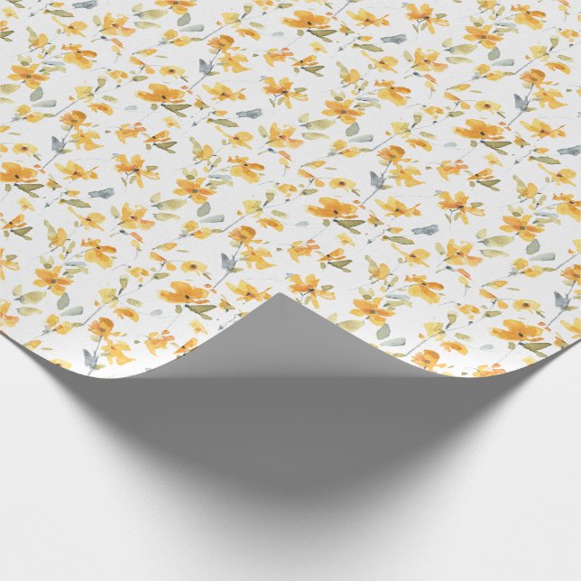 Papier Cadeau Motif d'aquarelle de fleurs jaunes (Coin)