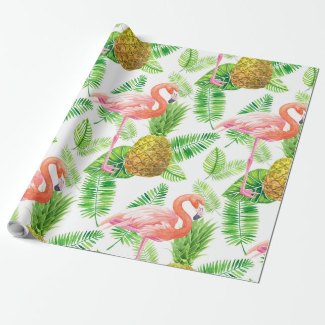 Papier Cadeau Motif d'aquarelle de jardin tropical (Déroulé)