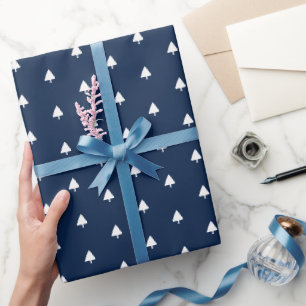 Papier Cadeau Motif d'aquarelle de l'arbre d'hiver Indigo