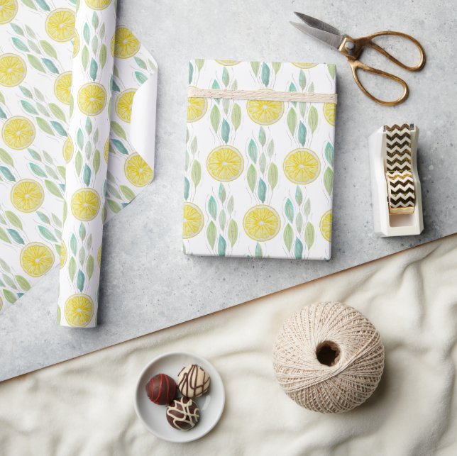 Papier Cadeau Motif d'aquarelle de tranches de citron (Artisanat)