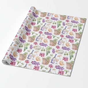 Papier Cadeau Motif d'aquarelle des raisins de fromage à vin ru