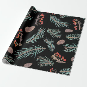 Papier Cadeau Motif d'aquarelle du pin d'hiver et des baies