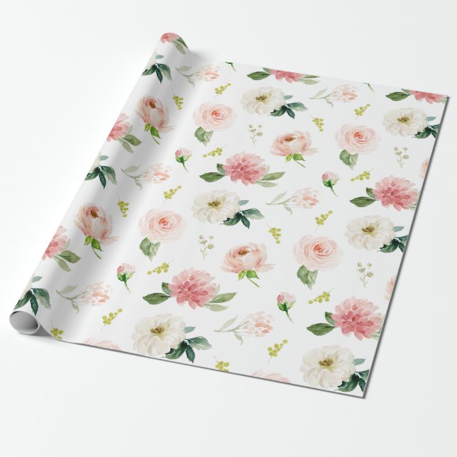 Papier Cadeau Motif d'aquarelle féminine rose pâle rose (Déroulé)