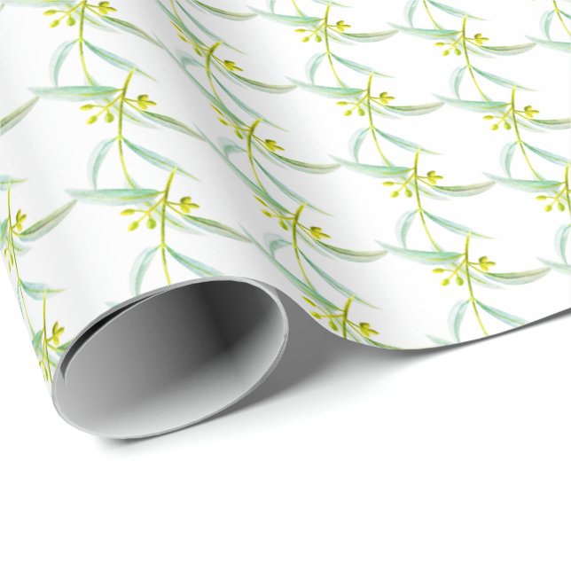 Papier Cadeau Motif d'aquarelle feuille de l'eucalyptus (Coin rond)