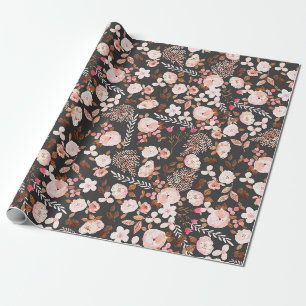 Papier Cadeau Motif d'aquarelle florale d'automne russe rose Bro
