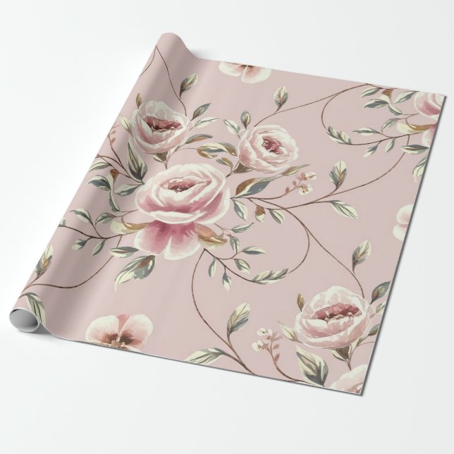 Papier Cadeau Motif d'aquarelle Ivory Elegance (Déroulé)
