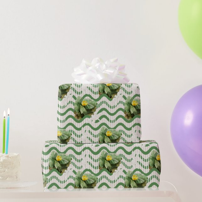 Papier Cadeau motif d'aquarelle jaune Lys d'eau (Cadeaux de fête)
