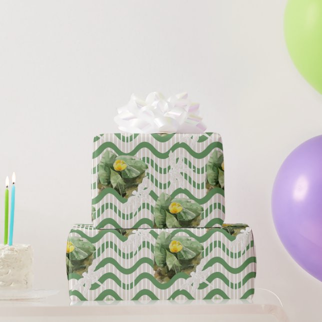 Papier Cadeau motif d'aquarelle jaune Lys d'eau (Cadeaux de fête)