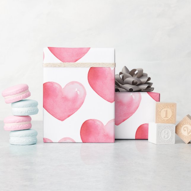 Papier Cadeau Motif d'aquarelle rose coeur (Baby Shower)
