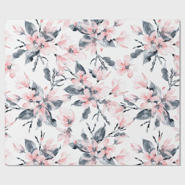 Papier Cadeau Motif d'aquarelle rose et gris (Plat)