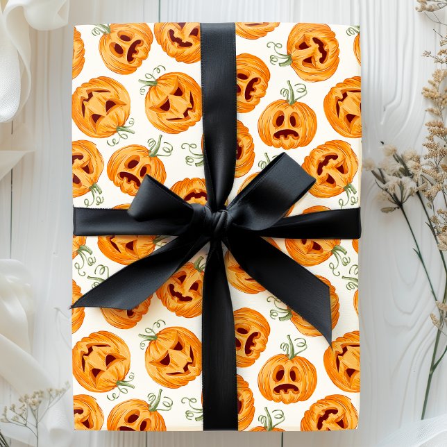 Papier Cadeau Motif d'aquarelle Vintage Citrouille Halloween (Créateur téléchargé)