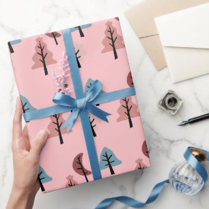 Papier Cadeau Motif d'arbre à biscuits rose pastel pour les fête
