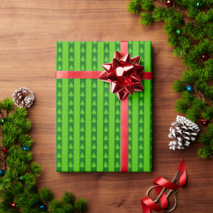 Papier Cadeau Motif d'arbre de Noël à rayures vertes