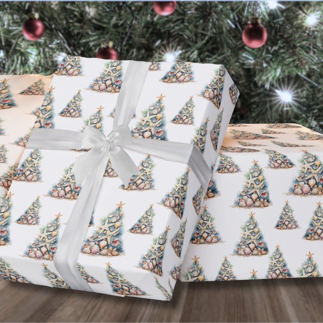 Papier Cadeau Motif d'arbre de Noël de plage (Beach Starfish Christmas Tree Pattern Wrapping Paper)