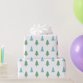 Papier Cadeau Motif d'arbre de Noël vert et bleu