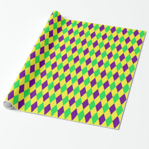 Papier Cadeau Motif d'arlequin vert jaune violet