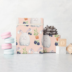 Papier Cadeau Motif d'art à l'aquarelle de lapin mignon