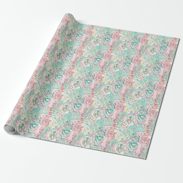 Papier Cadeau Motif d'art de Tiger couleur Pastel (Déroulé)