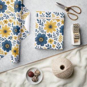 Papier Cadeau Motif d'art floral méditerranéen classique