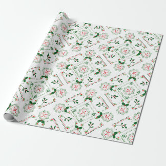 Papier Cadeau Motif d'art folklorique à motifs saints rouges et 
