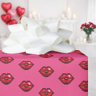 Papier Cadeau Motif d'art pixelisé de lèvres rouges amusantes po