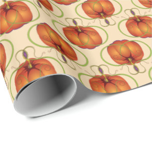 Papier Cadeau Motif d'automne du Citrouille orange Curvy