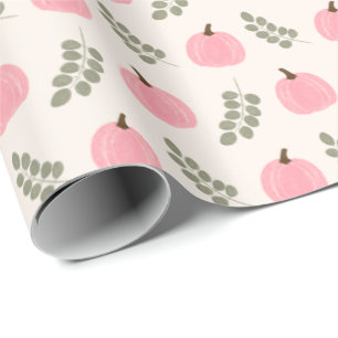 Papier Cadeau Motif d'automne du Citrouille rose mignon Eucalypt
