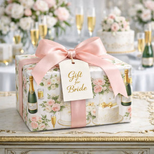 Papier Cadeau Motif de Baby Shower Mariage Rose Champagne