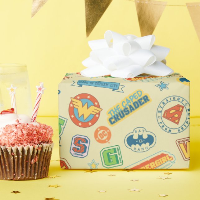 Papier Cadeau Motif de badge de super-héros de la Ligue de la ju (Fête d'anniversaire)