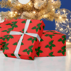 Papier Cadeau Motif de baies de houx pour Noël