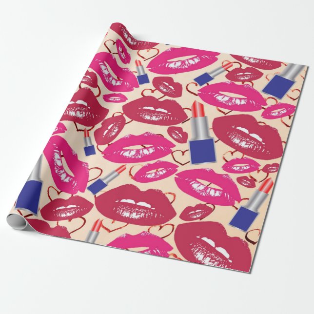 Papier Cadeau Motif de baiser de rouge à lèvres (Déroulé)