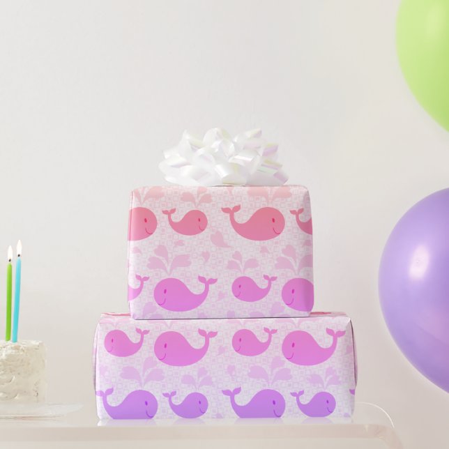 Papier Cadeau Motif de baleines roses mignonnes (Cadeaux de fête)