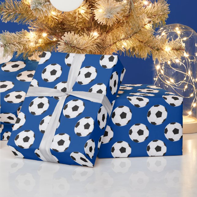 Papier Cadeau Motif de balle de football bleu (Vacances)
