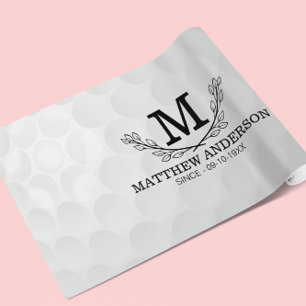 Papier Cadeau Motif de balle de golf personnalisé Nom Monogramme