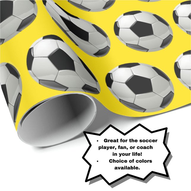 Papier Cadeau Motif de balle de soccer amusant sur papier d'enve (Personalize your gift with this fun soccer ball pattern on yellow wrapping paper!)
