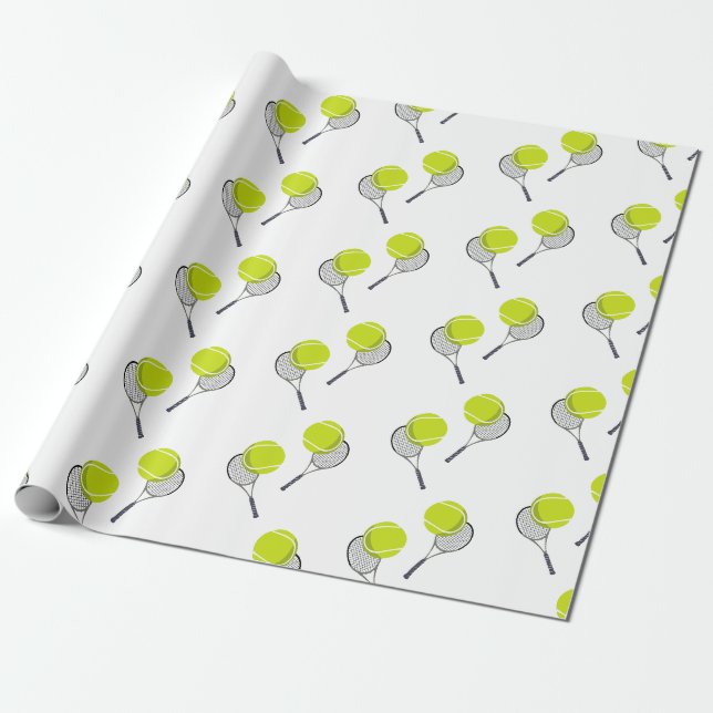 Papier Cadeau Motif de balle de tennis et raquette (Déroulé)