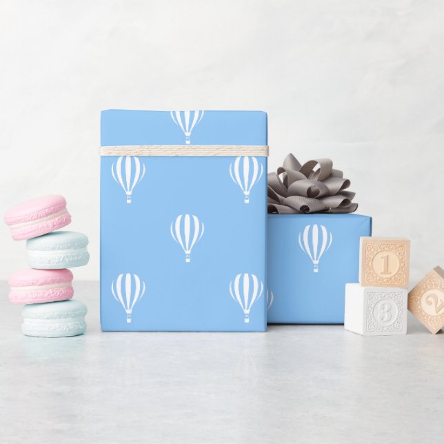 Papier Cadeau Motif de ballon à air chaud bleu (Baby Shower)