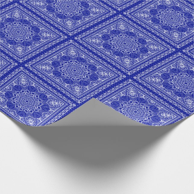 Papier Cadeau motif de bandana bleu et blanc (Coin)