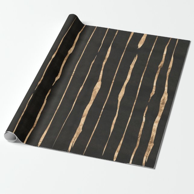 Papier Cadeau Motif de bandes en or noir et Rose (Déroulé)
